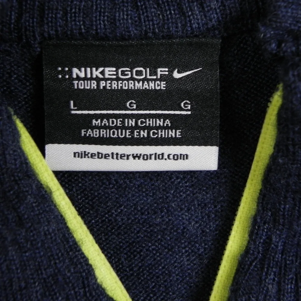 Nike Golf Sweater Mens Large 1/4 Zip Pullover Mock Neck Blue Striped Long Sleeve
